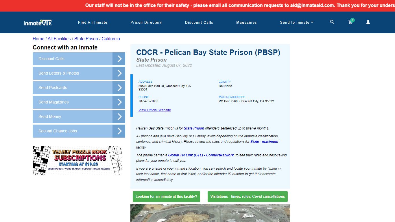 CDCR - Pelican Bay State Prison (PBSP) & Inmate Search ...