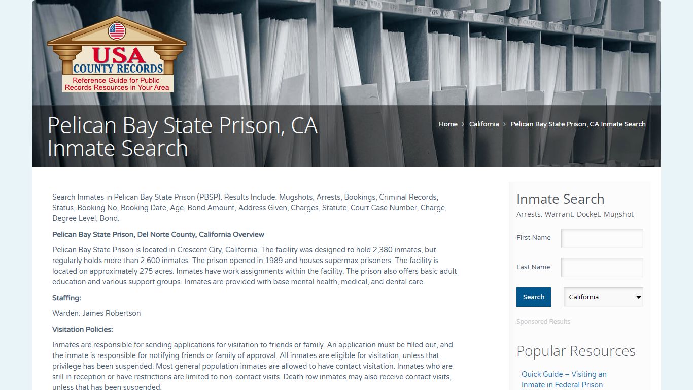 Pelican Bay State Prison, CA Inmate Search | Name Search