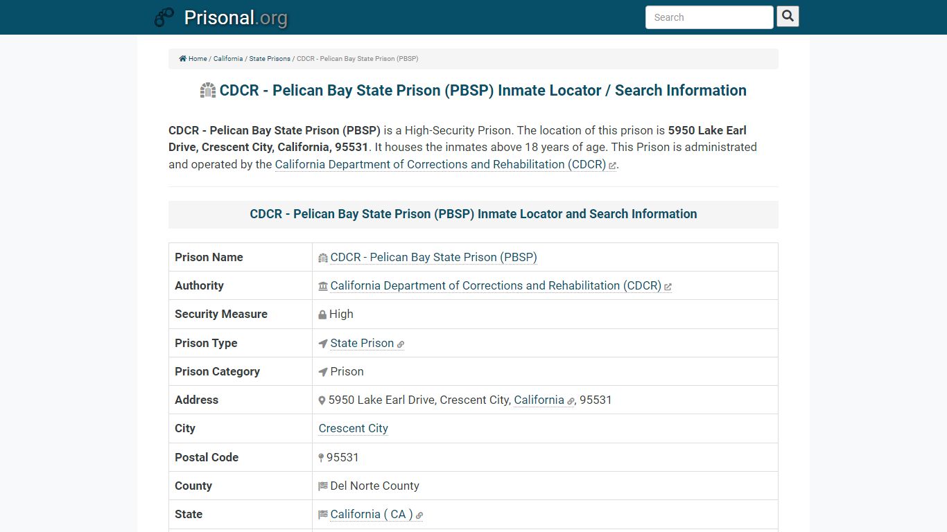 CDCR - Pelican Bay State Prison (PBSP)-Inmate Locator ...